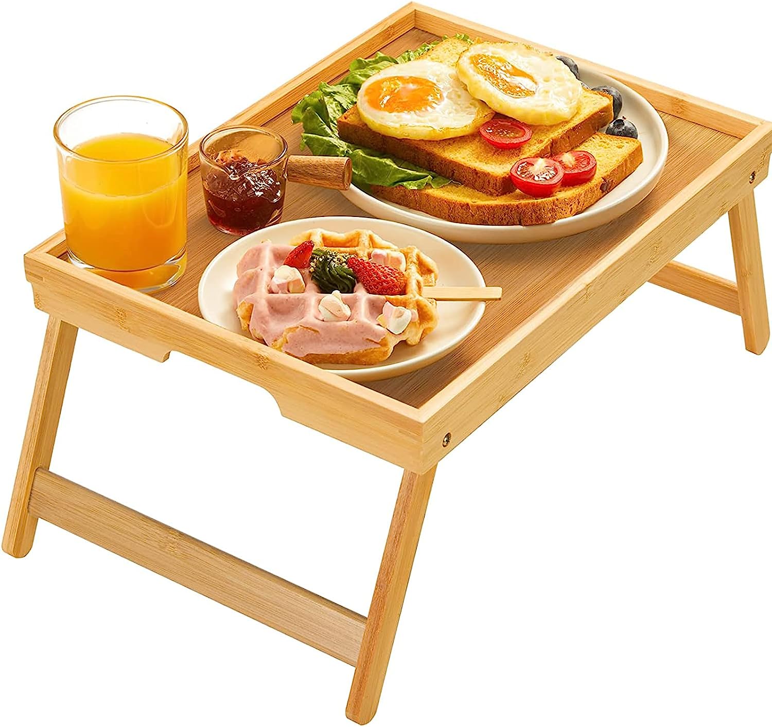 Bamboo Bed Tray Table with Foldable Legs